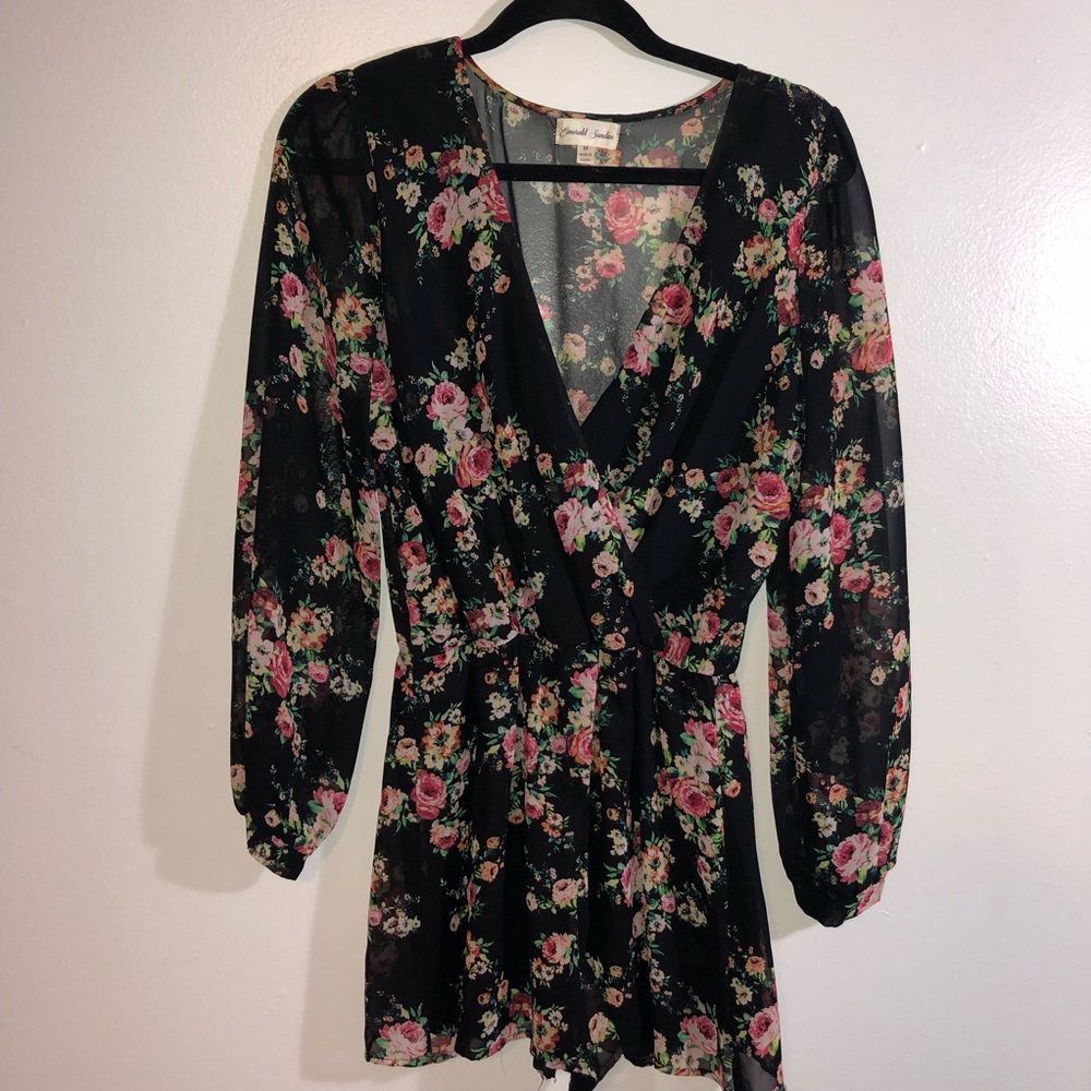 Floral print surplice romper